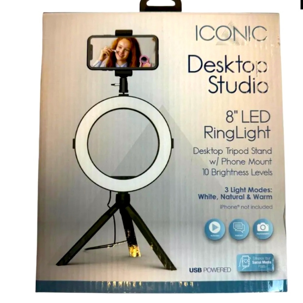 Iconic desktop studios ring light with tripod 8” phone